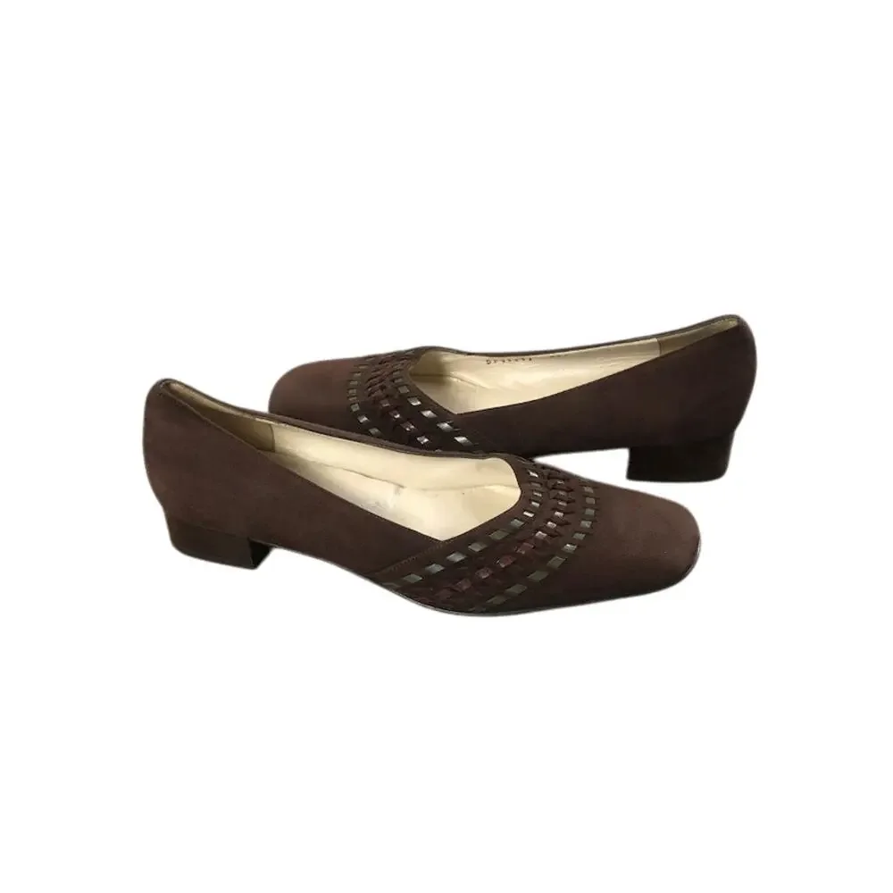 SALVATORE FERRAGAMO Suede Woven Flats Sz 8B Brown Classic Timeless Made In Italy